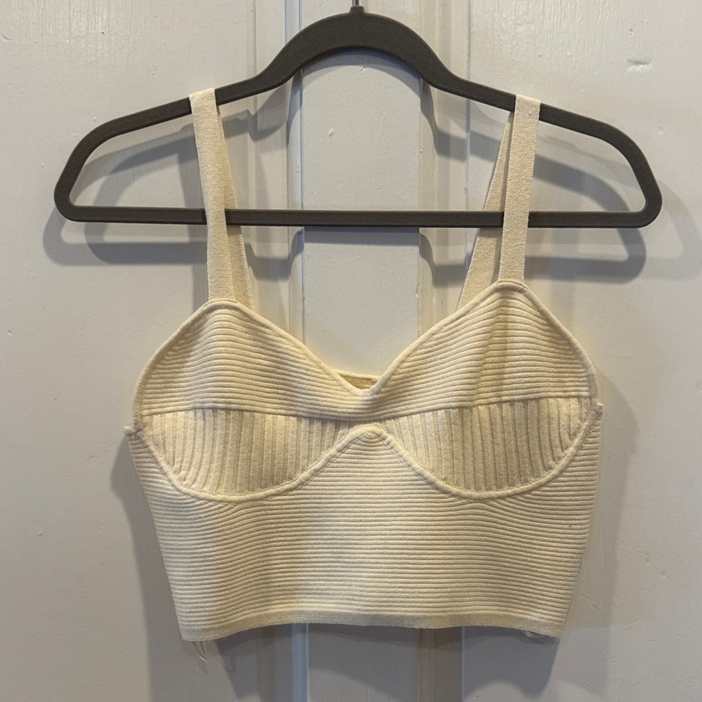 Cream Ribbed Knit Tank Top